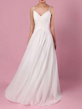 A-line V-neck Chiffon Sweep Train Wedding Dress with Ruffles