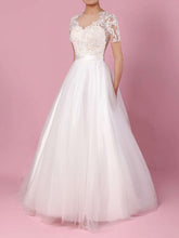 Beautiful Ball Gown Wedding Dress with Lace Appliques and Illusion Tulle Sweep Train