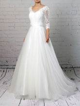 V-neck Lace Tulle Ball Gown Wedding Dress With Sashes / Ribbons