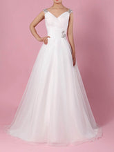 V-neck Ball Gown Tulle Wedding Dress with Beading and Sweep Train