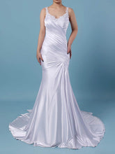 V-neck Silk-like Satin Sweep Train Wedding Dress with Beading for Trumpet/Mermaid Style
