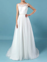 A-line Illusion Lace Tulle Sweep Train Wedding Dress With Beading
