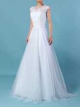 Illusion Tulle Sweep Train Wedding Dress With Appliques Lace