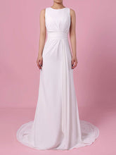 A-line Scoop Neck Chiffon Sweep Train Wedding Dress With Appliques Lace