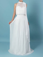 A-line High Neck Chiffon Sweep Train Wedding Dress With Beading