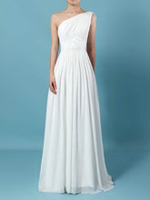 A-line One Shoulder Chiffon Sweep Train Wedding Dress With Beading