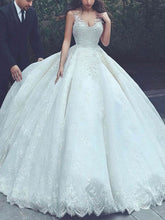 Gorgeous Ball Gown V-neck Lace Floor-length Wedding Dress with Appliques Lace