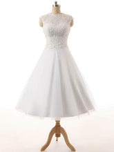 Illusion Tulle Tea-length Wedding Dress with Lace for Ball Gowns