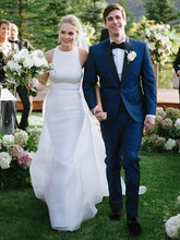 Sheath/Column Scoop Neck Stretch Crepe Floor-length Wedding Dresses with Sashes and Ribbons