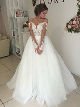 Illusion Tulle Ball Gown Wedding Dresses with Appliques Lace and Sweep Train