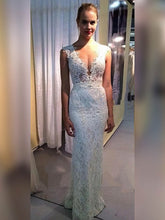 V-neck Lace Floor-length Sheath/Column Wedding Dress