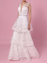 V-neck Lace Ball Gown Wedding Dress With Beading and Sweep Train