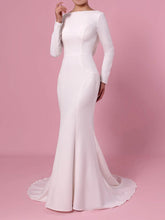 Gorgeous Trumpet/Mermaid Scoop Neck Satin Chiffon Sweep Train Wedding Dresses