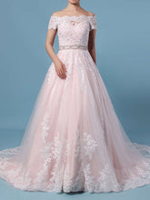Beautiful Off-the-shoulder Ball Gown Wedding Dress with Tulle & Beading