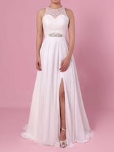 A-line Illusion Lace Chiffon Floor-length Wedding Dress With Split Front