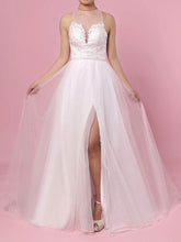 Stunning Ball Gown Illusion Tulle Sweep Train Wedding Dress With Split Front