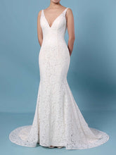 Elegant Trumpet/Mermaid V-neck Lace Sweep Train Wedding Dress
