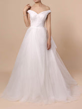 Beautiful Off-the-Shoulder Wedding Dress with Ruffles and Tulle Sweep Train