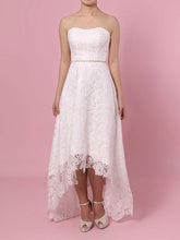 A-line Straight Lace Asymmetrical Wedding Dresses With Sashes / Ribbons