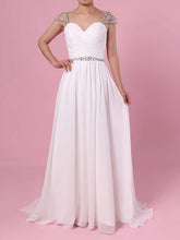 A-line V-neck Chiffon Sweep Train Wedding Dress With Beading