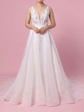V-neck Ball Gown Organza Wedding Dress with Appliques & Lace