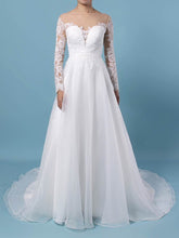Organza Sweep Train Wedding Dresses with Appliques Lace for Brides