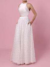 A-line Scoop Neck Lace Floor-length Wedding Dress With Pockets