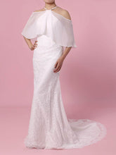 Lace Chiffon Trumpet/Mermaid Off-the-shoulder Wedding Dress with Sweep Train