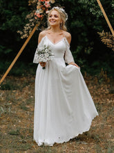 Elegant A-line V-neck Lace Chiffon Floor-length Wedding Dress