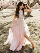 A-line Illusion Lace Tulle Floor-length Wedding Dress with Split Front