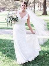 Sheath/Column V-neck Lace Sweep Train Wedding Dress