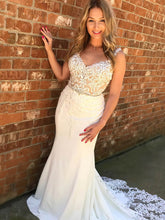 Trumpet/Mermaid V-neck Wedding Dresses With Beading and Stretch Crepe Sweep Train