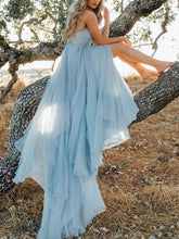 A-line V-neck Chiffon Wedding Dress with Split Front and Sweep Train