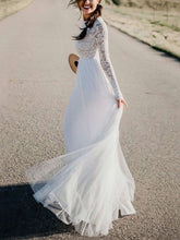 A-line Illusion Lace Tulle Floor-length Wedding Dress