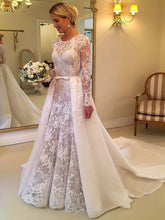 Illusion Lace Ball Gown Wedding Dresses With Court Train and Sashes / Ribbons
