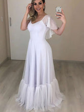 A-line V-neck Tulle Floor-length Wedding Dress with Cascading Ruffles