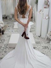 Stunning Trumpet/Mermaid Illusion Wedding Dress with Appliques Lace and Stretch Crepe Sweep Train