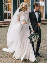 Gorgeous Trumpet/Mermaid High Neck Lace Sweep Train Wedding Dress