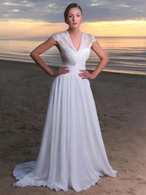 A-Line V-Neck Lace Chiffon Wedding Dress with Sashes/Ribbons