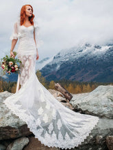 Elegant Trumpet/Mermaid V-neck Tulle Court Train Wedding Dress With Appliques Lace