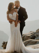 Elegant Off-the-shoulder Trumpet/Mermaid Wedding Dress with Appliques Lace and Tulle Sweep Train
