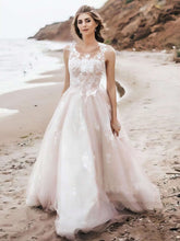 Illusion Tulle Ball Gown Wedding Dress with Appliques Lace and Sweep Train