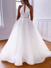 High Neck Organza Court Train Wedding Dress With Pockets - Ball Gown