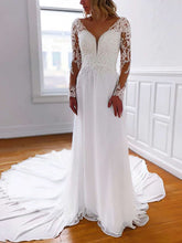 A-line V-neck Tulle Court Train Wedding Dress With Beading