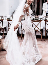 Sheath Column Illusion Tulle Wedding Dress with Appliques Lace