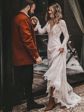 A-line V-neck Lace Wedding Dress with Sashes and Sweep Train