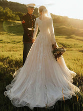V-neck Ball Gown Tulle Wedding Dress With Beading and Court Train