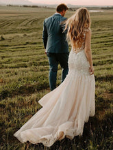 Mermaid Illusion Tulle Sweep Train Wedding Dress with Pearl Detailing