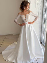 Illusion Satin Court Train Wedding Dress with Appliques Lace