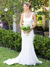 Elegant Trumpet/Mermaid Square Neckline Stretch Crepe Sweep Train Wedding Dress